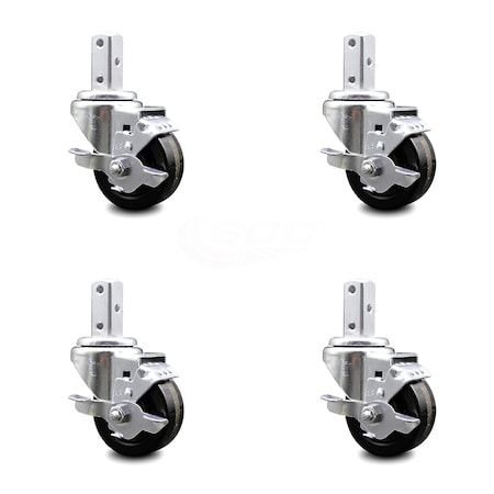 Service Caster 3.5 Inch Phenolic Wheel Swivel 3/4 Inch Square Stem Caster Set with Brake SCC SCC-SQ20S3514-PHS-TLB-34-4